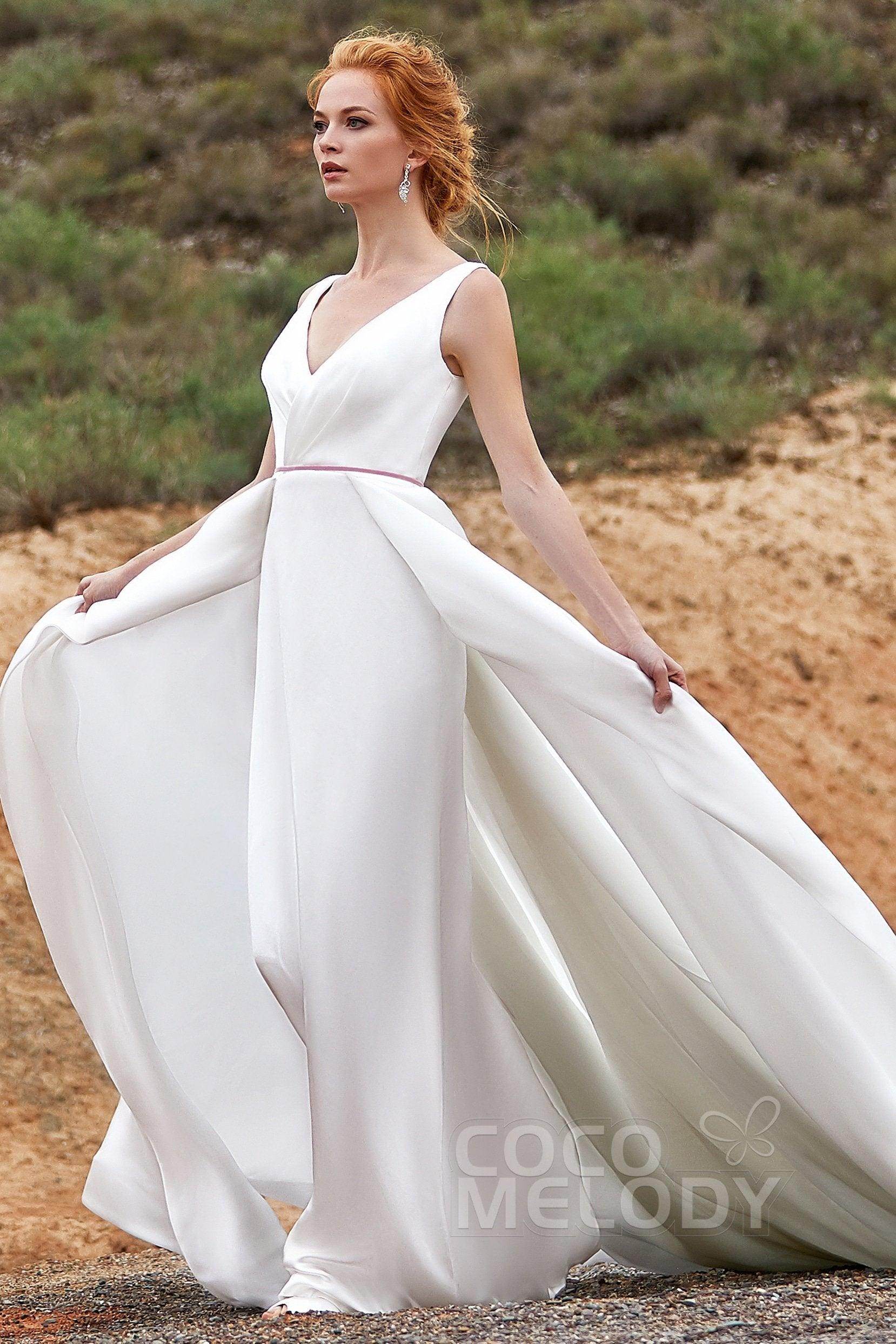 A-Line Chapel Train Pearl yarn Wedding Dress LD5803 - COCOMELODY